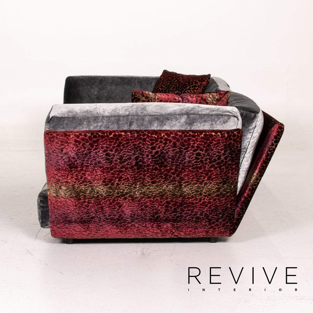 Bretz Napali Samt Stoff Ecksofa inkl. Plexiglastisch Grau Beere Sofa Couch #15432