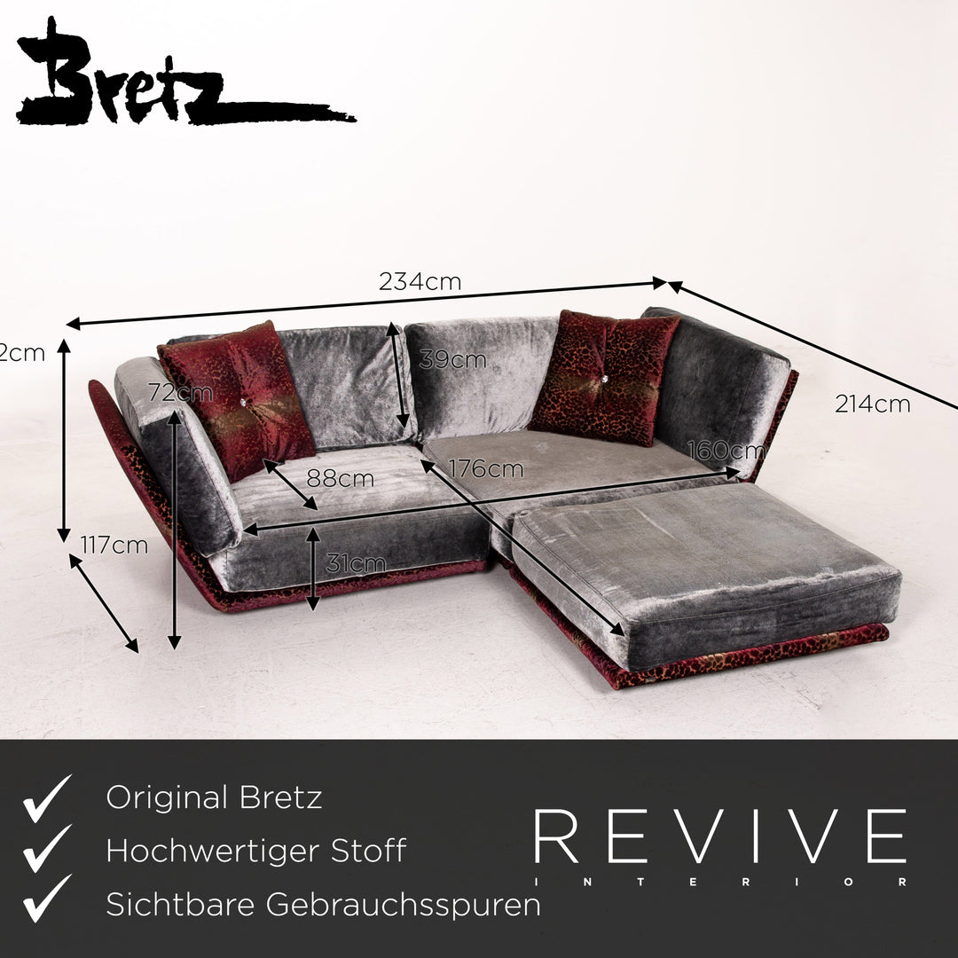 Bretz Napali Samt Stoff Ecksofa inkl. Plexiglastisch Grau Beere Sofa Couch #15432