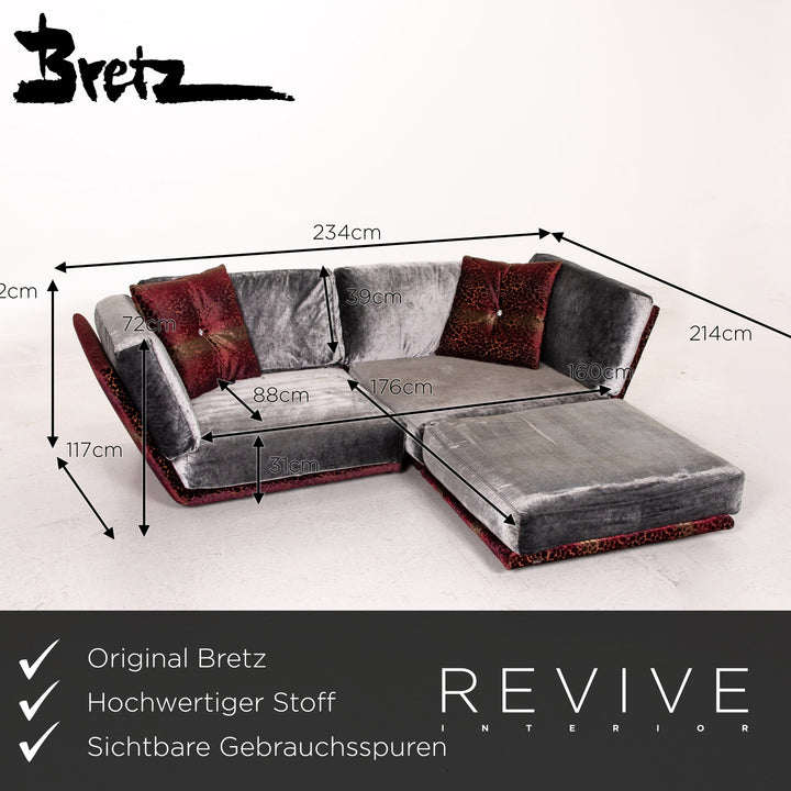 Bretz Napali Samt Stoff Ecksofa inkl. Plexiglastisch Grau Beere Sofa Couch #15432