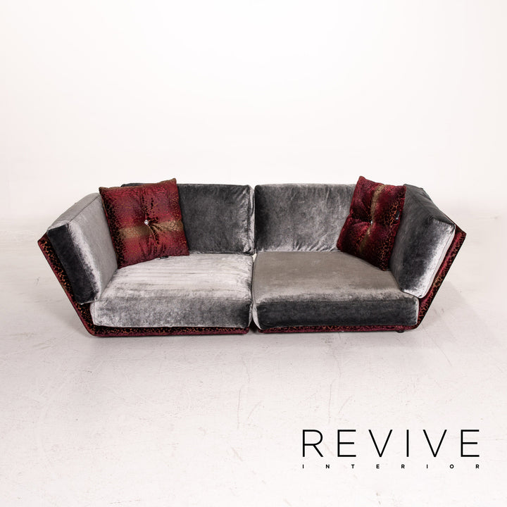 Bretz Napali Samt Stoff Ecksofa inkl. Plexiglastisch Grau Beere Sofa Couch #15432