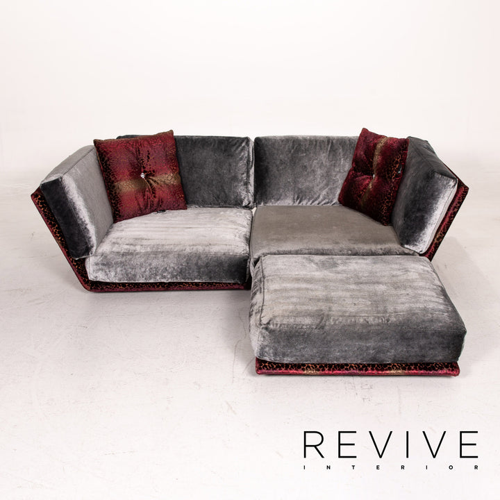 Bretz Napali Samt Stoff Ecksofa inkl. Plexiglastisch Grau Beere Sofa Couch #15432