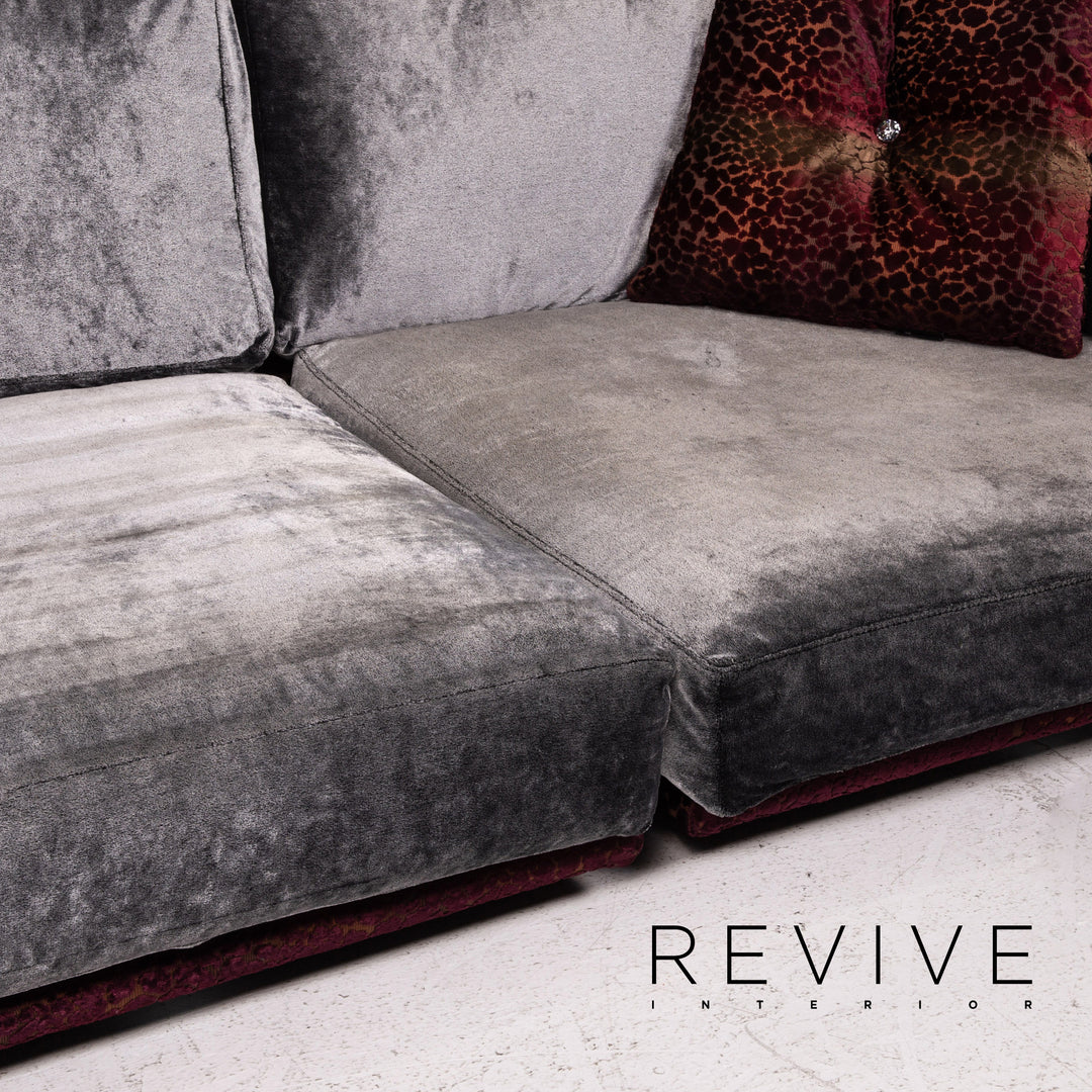 Bretz Napali Samt Stoff Ecksofa inkl. Plexiglastisch Grau Beere Sofa Couch #15432