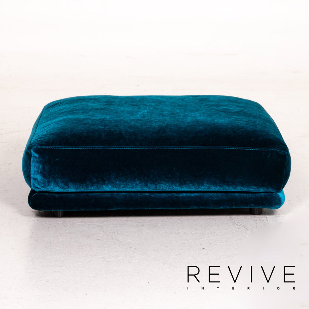 Bretz Napali Samt Stoff Hocker Blau Ottoman #14804