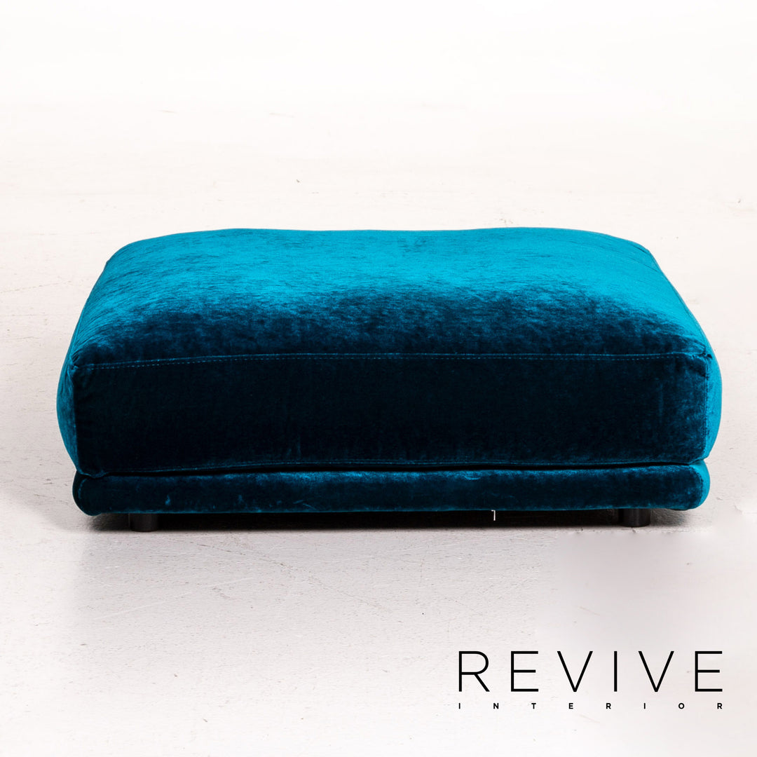 Bretz Napali Samt Stoff Hocker Blau Ottoman #14804