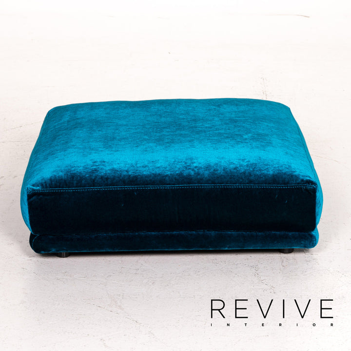 Bretz Napali Samt Stoff Hocker Blau Ottoman #14804