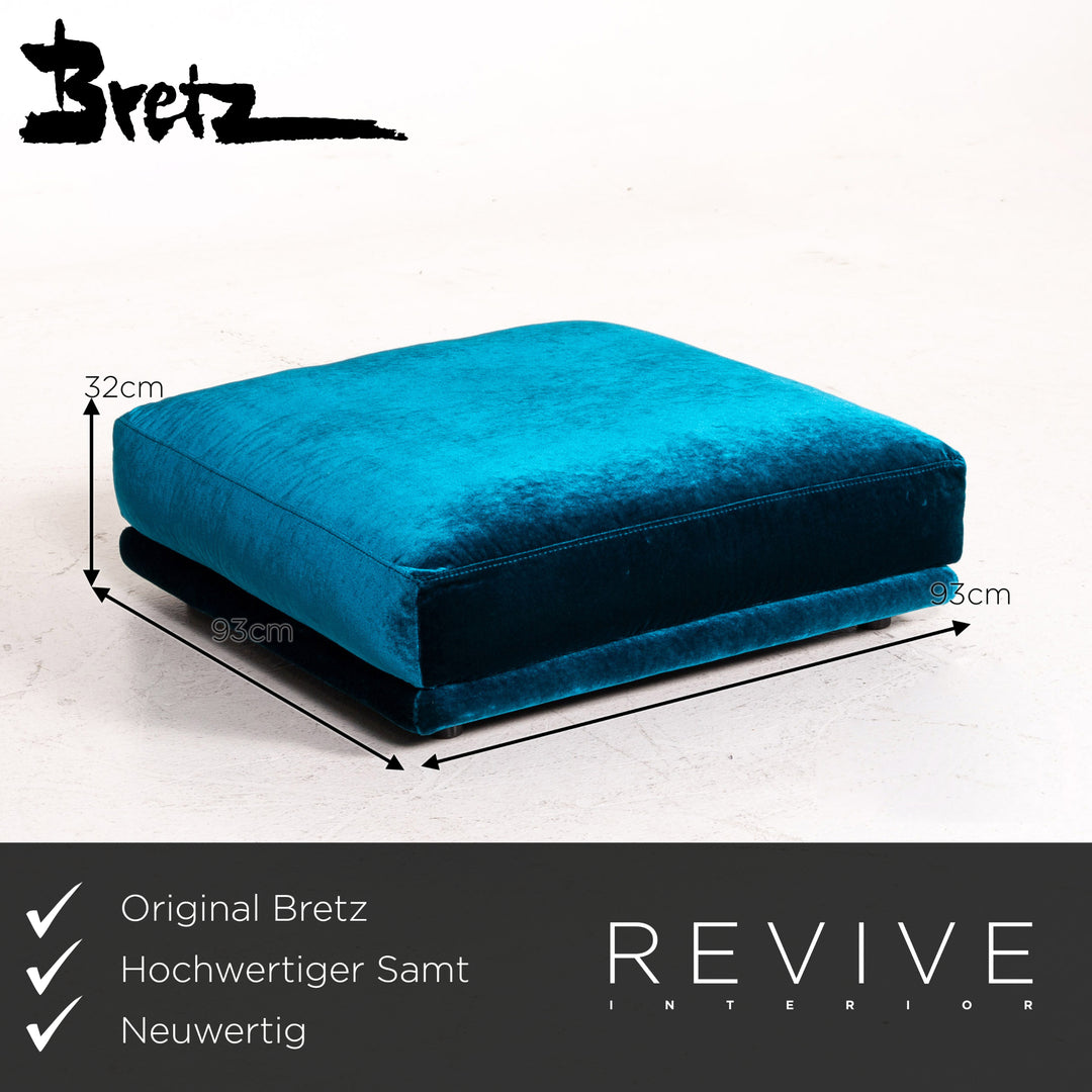 Bretz Napali Samt Stoff Hocker Blau Ottoman #14804