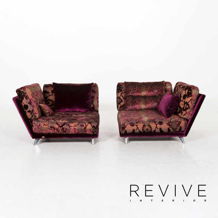 Bretz Napali Stoff Sofa Lila Gemustert Dreisitzer Modular #13195