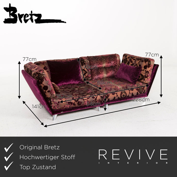 Bretz Napali Stoff Sofa Lila Gemustert Dreisitzer Modular #13195