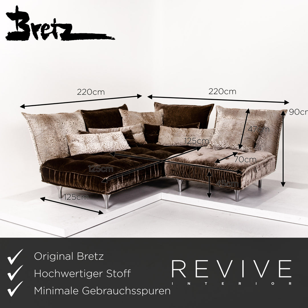 Bretz Ohlinda & Cocoa Island Samt Stoff Sofa Garnitur Grau Braun 1x Ecksofa 1x Sessel #13980