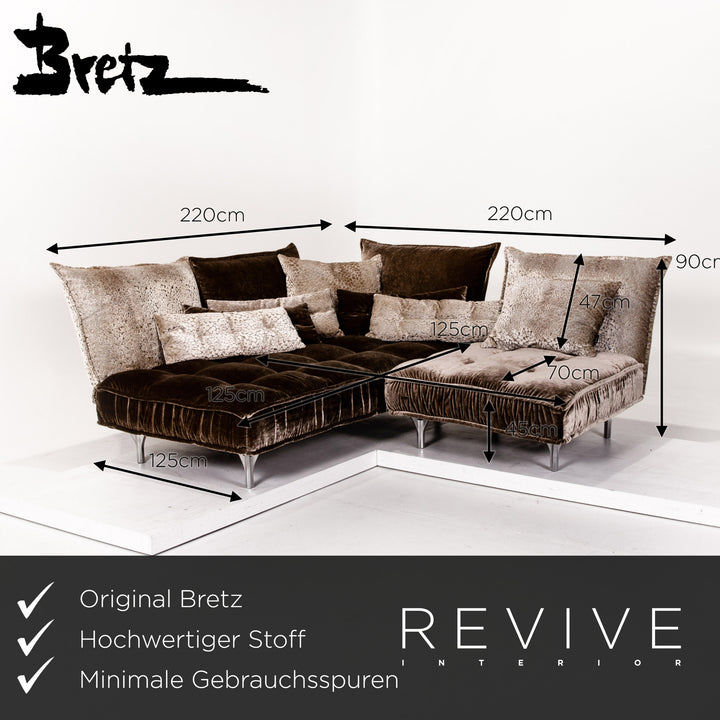Bretz Ohlinda & Cocoa Island Samt Stoff Sofa Garnitur Grau Braun 1x Ecksofa 1x Sessel #13980