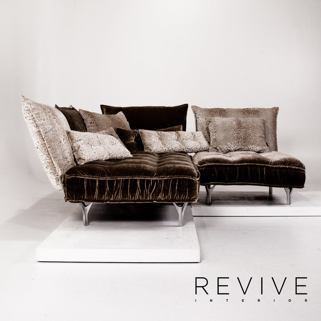 Bretz Ohlinda & Cocoa Island Samt Stoff Sofa Garnitur Grau Braun 1x Ecksofa 1x Sessel #13980