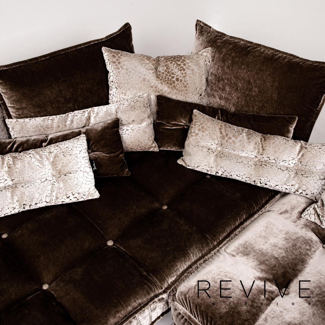 Bretz Ohlinda & Cocoa Island Samt Stoff Sofa Garnitur Grau Braun 1x Ecksofa 1x Sessel #13980