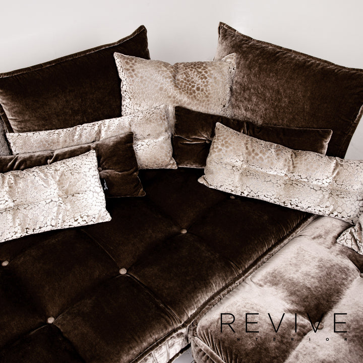 Bretz Ohlinda & Cocoa Island Samt Stoff Sofa Garnitur Grau Braun 1x Ecksofa 1x Sessel #13980