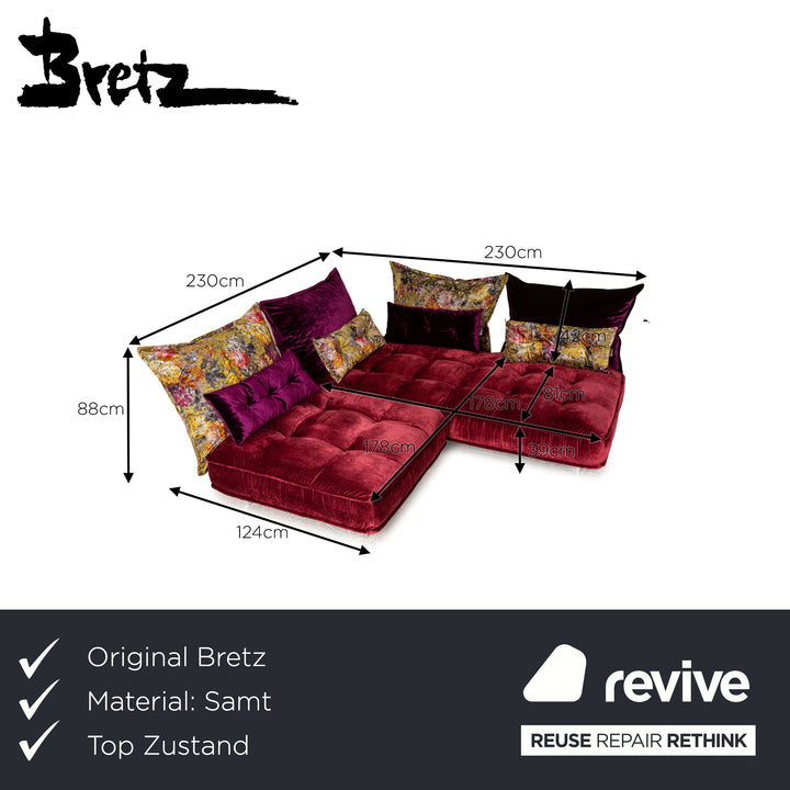 Canapé d'angle Bretz Ohlinda en velours rouge