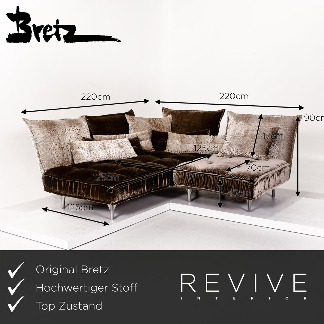 Bretz Ohlinda Samt Stoff Ecksofa Grau Braun Sofa Couch #13731