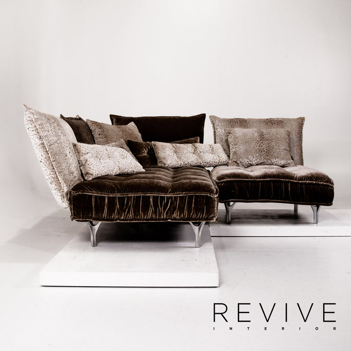 Bretz Ohlinda Samt Stoff Ecksofa Grau Braun Sofa Couch #13731