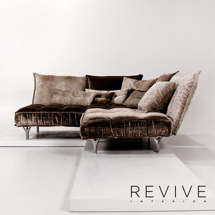 Bretz Ohlinda Samt Stoff Ecksofa Grau Braun Sofa Couch #13731