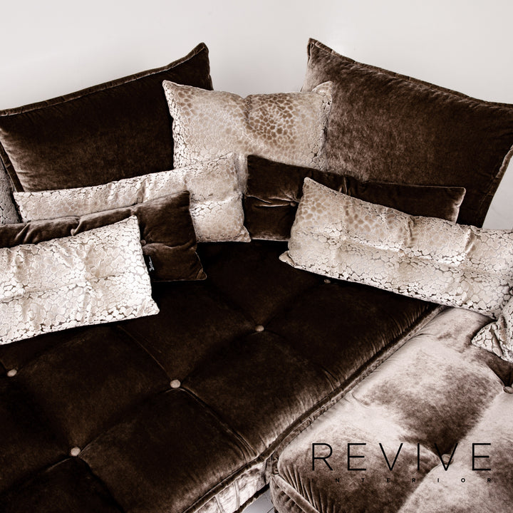 Bretz Ohlinda Samt Stoff Ecksofa Grau Braun Sofa Couch #13731