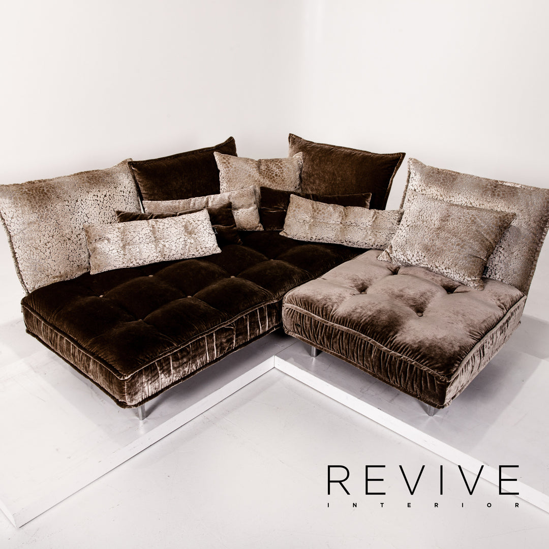 Bretz Ohlinda Samt Stoff Ecksofa Grau Braun Sofa Couch #13731