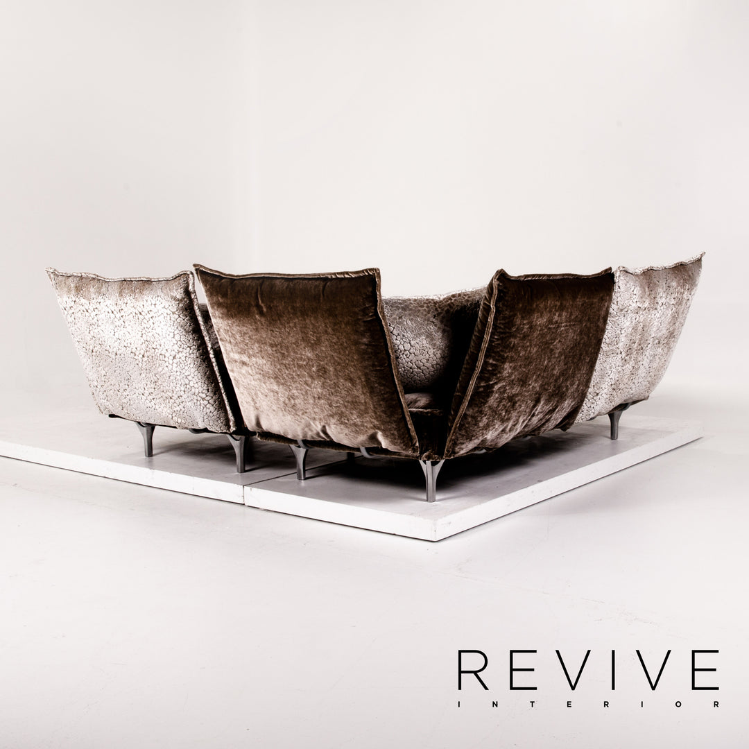 Bretz Ohlinda Samt Stoff Ecksofa Grau Braun Sofa Couch #13731