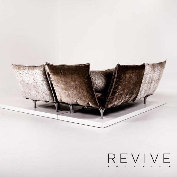 Bretz Ohlinda Samt Stoff Ecksofa Grau Braun Sofa Couch #13731