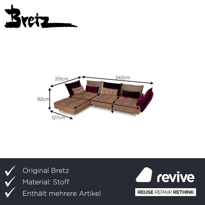 Bretz Ohlinda Stoff Sofa Garnitur Braun Lila Ecksofa Hocker Couch