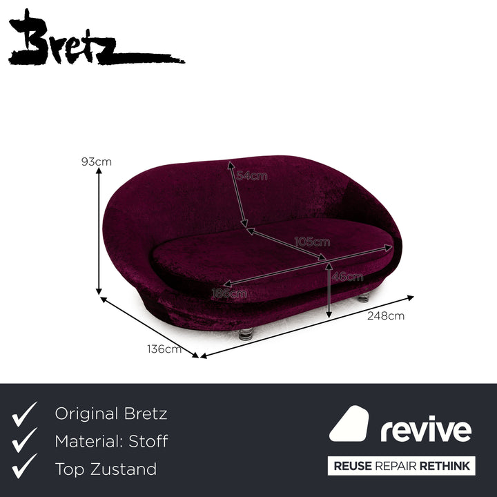 Bretz Pool Stoff Dreisitzer Violett Sofa Couch Vintage
