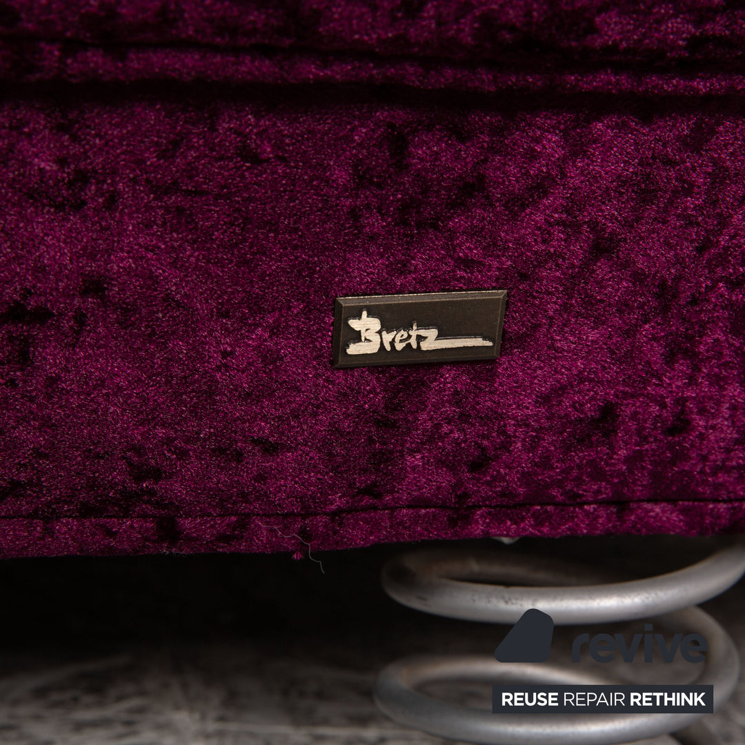 Bretz Pool Stoff Dreisitzer Violett Sofa Couch Vintage