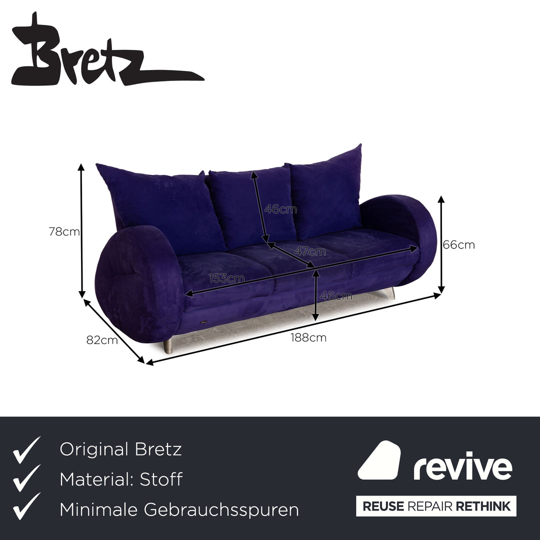 Canapé trois places Bretz Popeye en tissu bleu violet
