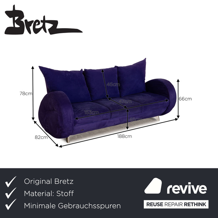 Canapé trois places Bretz Popeye en tissu bleu violet