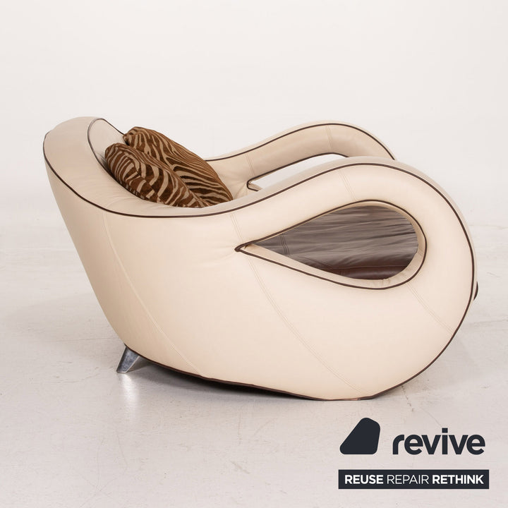 Bretz Slow Rider Leder Sofa Creme Braun Dreisitzer Couch