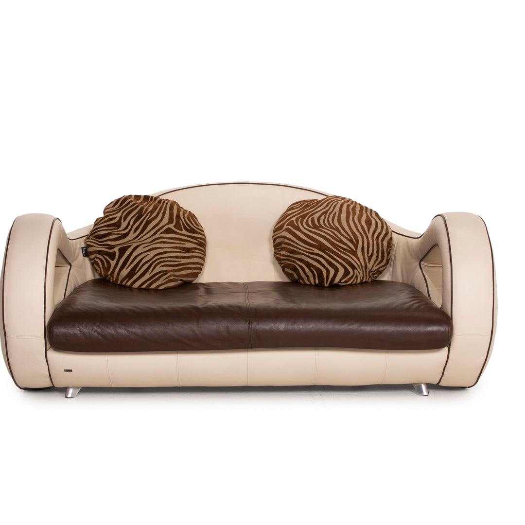 Bretz Slow Rider Leder Sofa Creme Braun Dreisitzer Couch