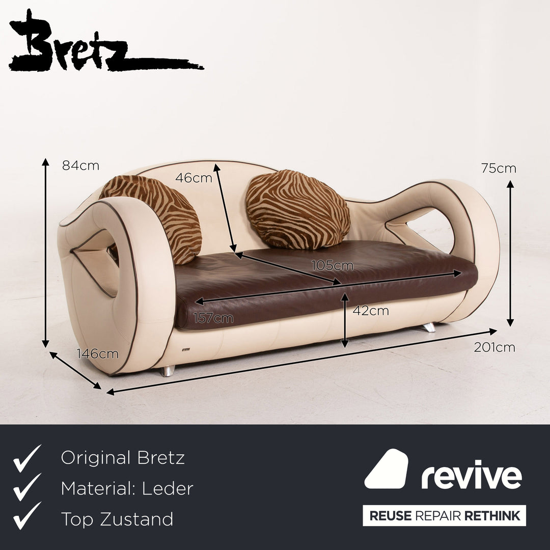 Bretz Slow Rider Leder Sofa Creme Braun Dreisitzer Couch