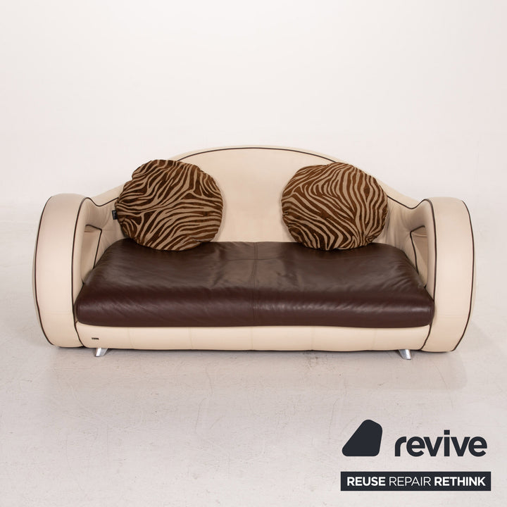 Bretz Slow Rider Leder Sofa Creme Braun Dreisitzer Couch