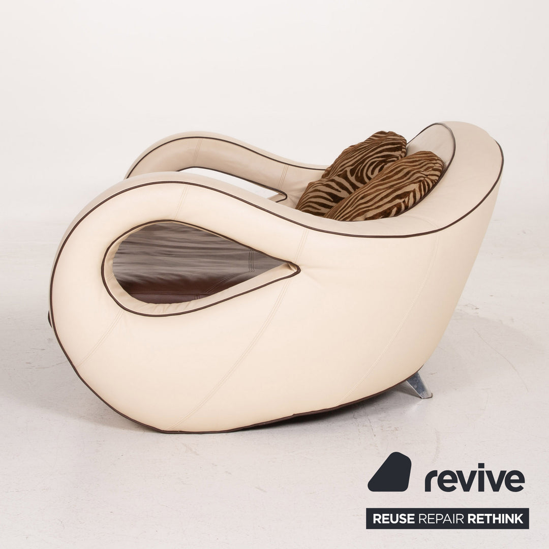 Bretz Slow Rider Leder Sofa Creme Braun Dreisitzer Couch