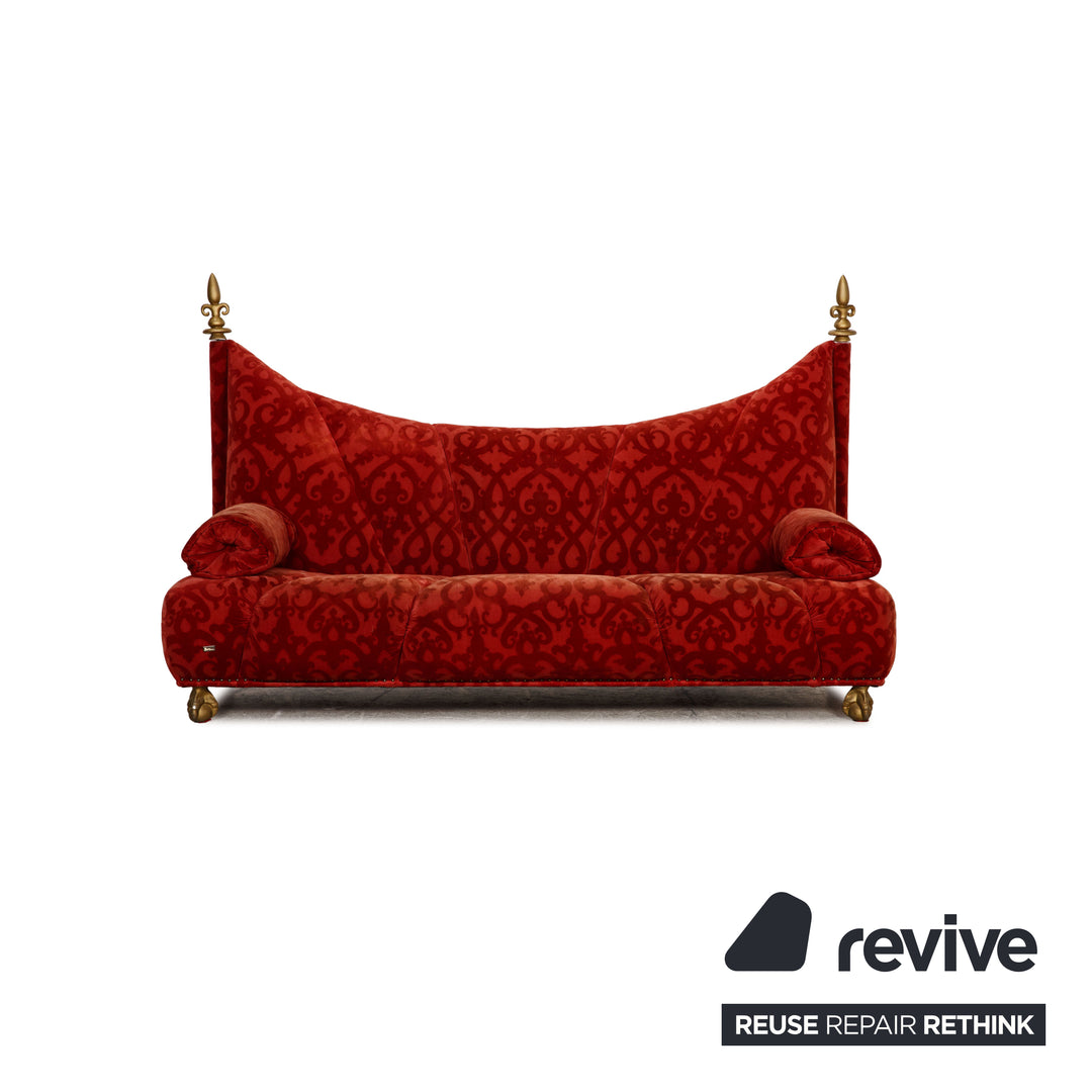 Bretz Stoff Sofa Garnitur Rot Dreisitzer Sessel Hocker