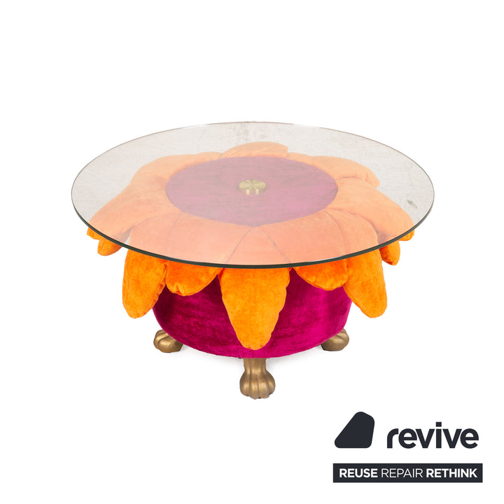 Bretz Sunny Coffee Table Glass Fabric Pink Orange side table