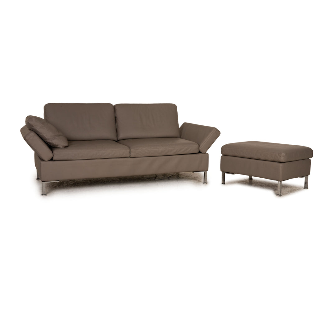 Brühl Alba Leder Sofa Garnitur Grau Zweisitzer Hocker Couch