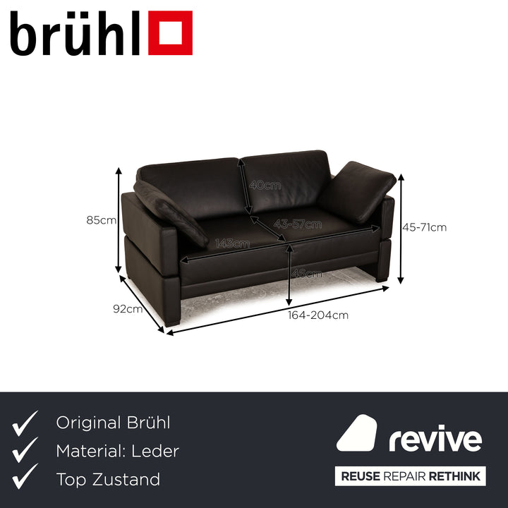 Brühl Alba Leder Zweisitzer Schwarz Sofa Couch manuelle Funktion