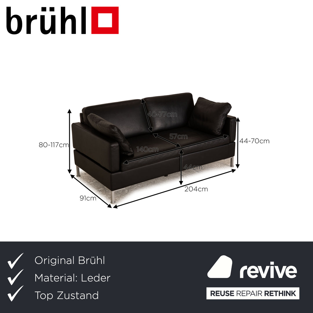Brühl Alba Leder Zweisitzer Schwarz Sofa Couch manuelle Funktion