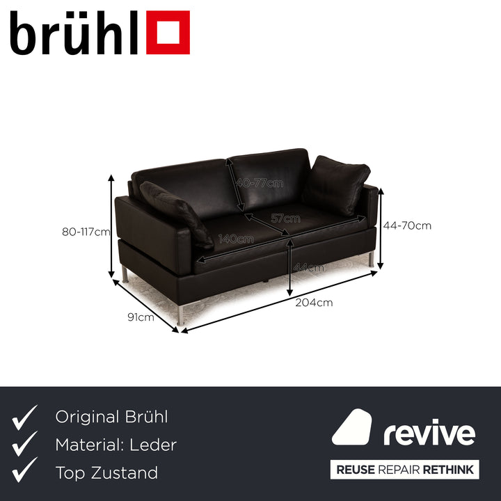 Brühl Alba Leder Zweisitzer Schwarz Sofa Couch manuelle Funktion