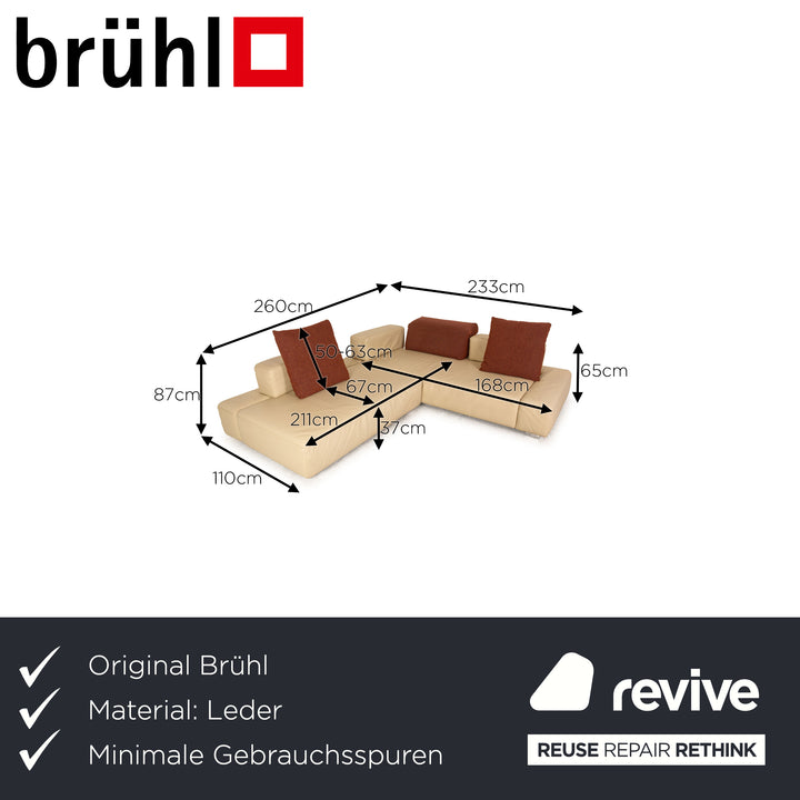 Brühl Fields Leder Ecksofa Creme Sofa Couch Recamiere rechts