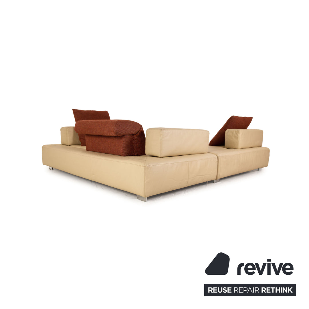 Brühl Fields Leder Ecksofa Creme Sofa Couch Recamiere rechts