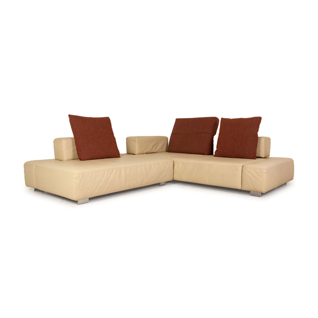 Brühl Fields Leder Ecksofa Creme Sofa Couch Recamiere rechts