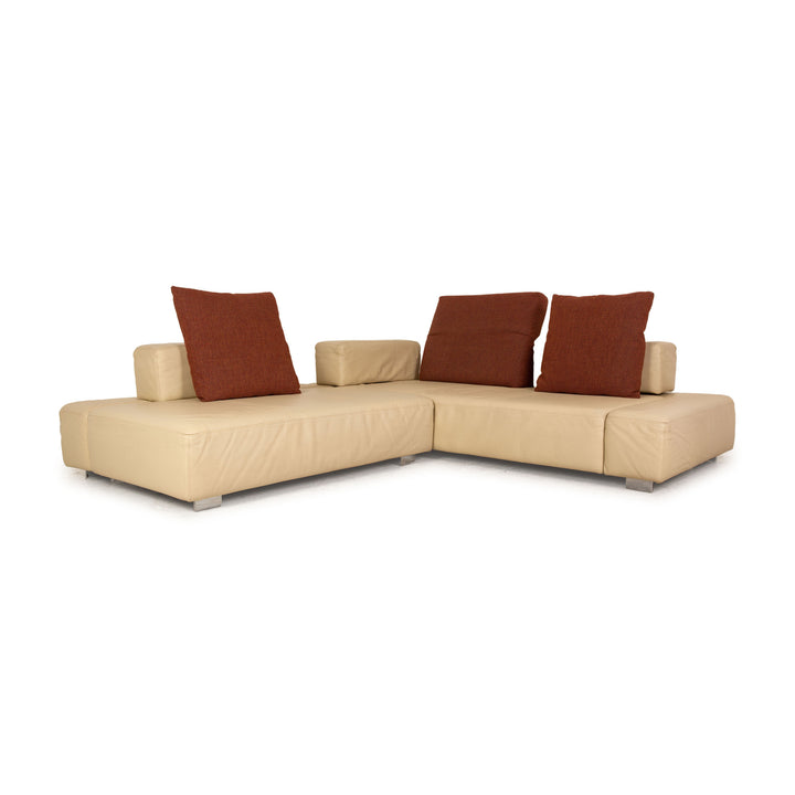Brühl Fields Leder Ecksofa Creme Sofa Couch Recamiere rechts