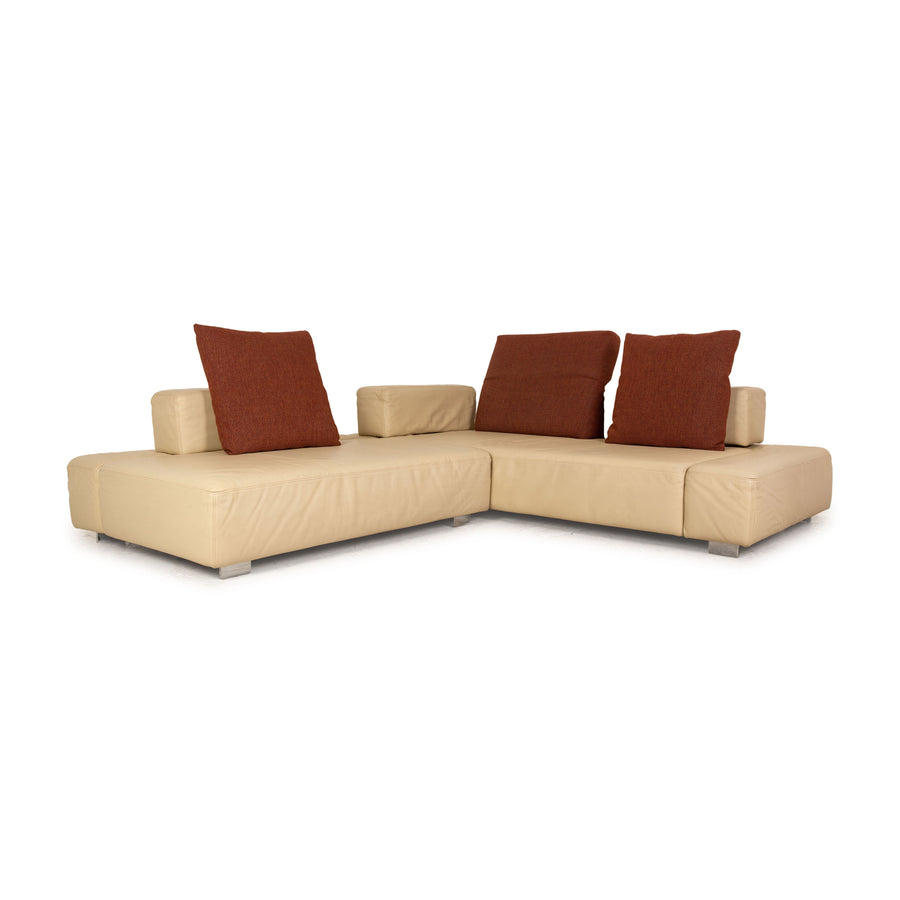 Brühl Fields Leder Ecksofa Creme Sofa Couch Recamiere rechts