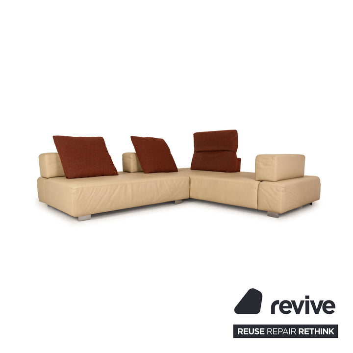 Brühl Fields Leder Ecksofa Creme Sofa Couch Recamiere rechts