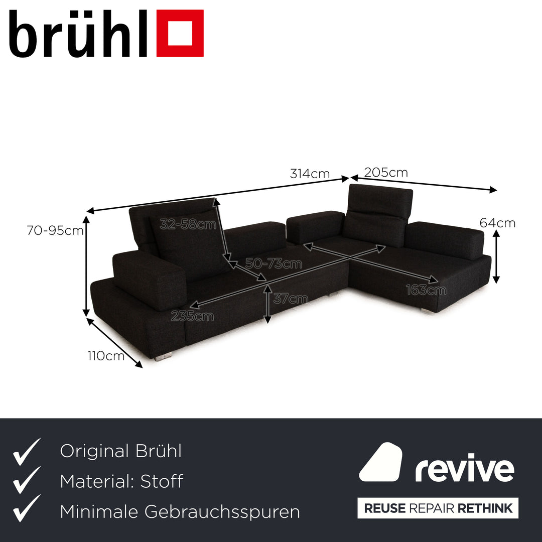 Brühl Fields Stoff Ecksofa Grau Dunkelgrau Sofa Couch manuelle Funktion Recamiere rechts