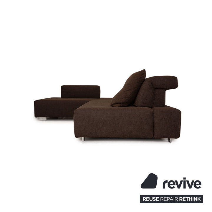 Brühl Fields Stoff Sofa Garnitur Braun Dunkelbraun Ecksofa Hocker Couch Funktion Recamiere links
