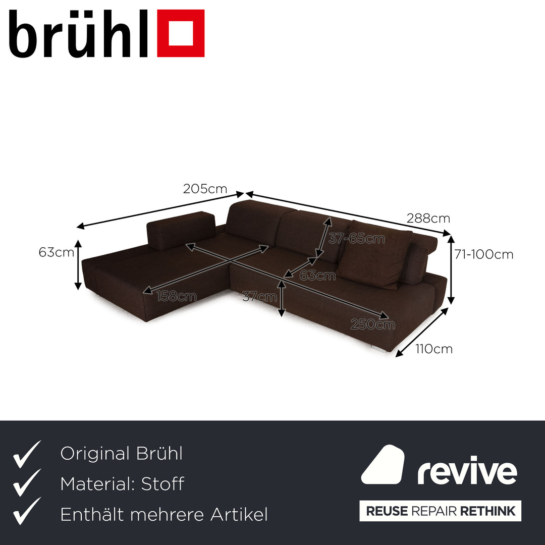 Brühl Fields Stoff Sofa Garnitur Braun Dunkelbraun Ecksofa Hocker Couch Funktion Recamiere links